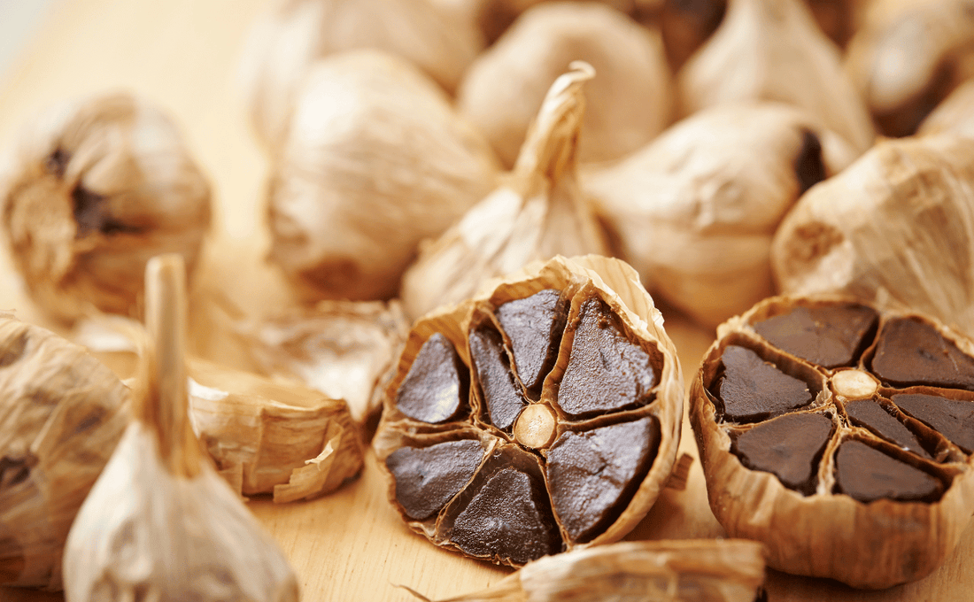 Fermented black garlic bulbs
